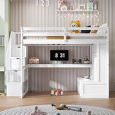 Bellemave® Full Size Loft Bed with Desk and Shelves, Two Built - in Drawers, Storage Staircase - Bellemave